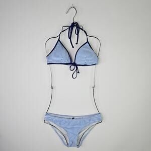 J.Crew Blue White Gingham Plaid Bikini Set Women’s Swimsuit Top Bottom Sz XS  SM